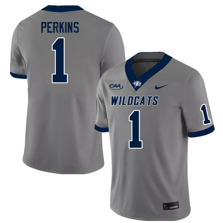 New Hampshire Wildcats #1 Brandon Perkins College Football Jerseys Stitched Sale-Grey